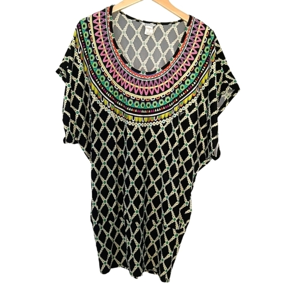 Trina Turk Dress Tunic Swimsuit Beach Pool Cover Up Kon Tiki Slouchy Sleeves - Picture 5 of 9